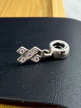 PANDORA Sterling Silver Cancer Support Ribbon Pink Stud CZ Charm; RETIRED